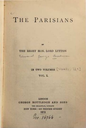 Lord Lytton's novels, 23,1. The Parisians. Pt. 1