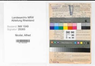 Entnazifizierung Alfred Nicolai , geb. 20.04.1887 (Studienrat)