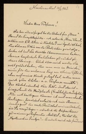 Nr. 24 Brief von Samuel Oppenheim an Karl Schwarzschild. Karolinenthal, 12.2.1903