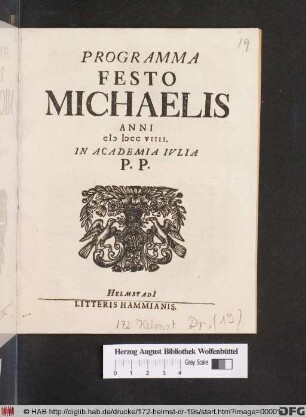 Programma Festo Michaelis Anni MDCCVIIII. In Academia Ivlia P. P