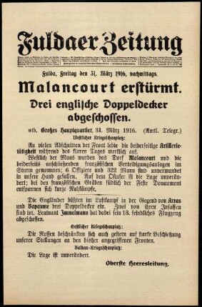 Ausgabe vom Freitag, den 31. März 1916.