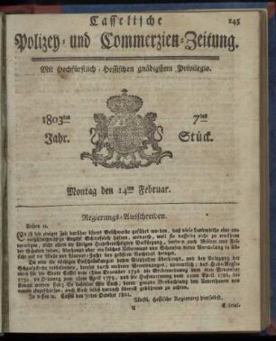 7tes Stueck, Montag den 14ten Februar 1803