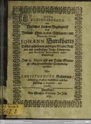 Ehrliches Leichen Begängnüß des Joh. Burckharts ...