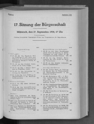 17. Sitzung der Bürgerschaft