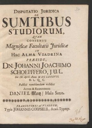 Disputatio Iuridica De Sumtibus Studiorum