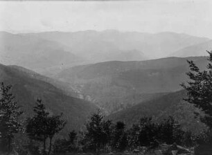 Landschaft : Blick über die Baumwipfel auf die Landschaft der Vogesen.