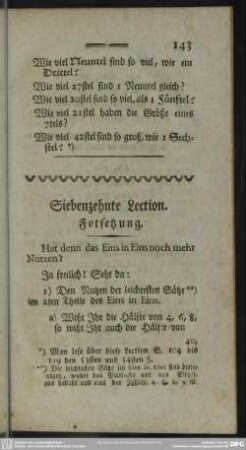 Siebenzehnte Lection. Fortsetzung