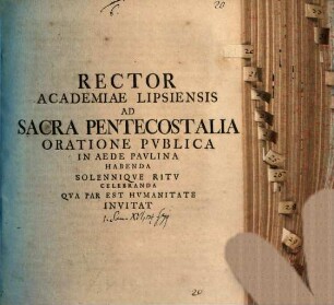 Rector Academiae Lipsiensis ad sacra pentecostalia oratione publ. ... celebranda ... invitat : [inest commentatio ad Sam. XVI, 14.]