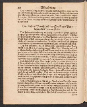 Von Fasten/ Unterscheid der Speise und Benedeyung der Creaturen Gottes.