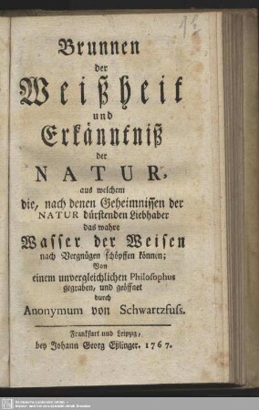 Brunnen der Weißheit und Erkänntniß der Natur