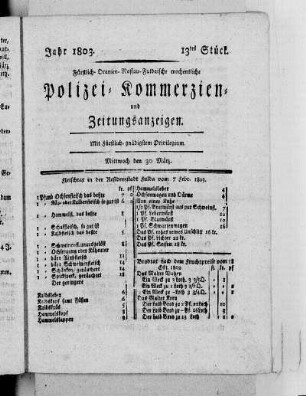13tes Stück, Ausgabe vom 30. März 1803
