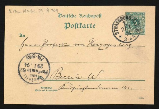 Postkarte an Heinrich von Herzogenberg : 27.01.1894