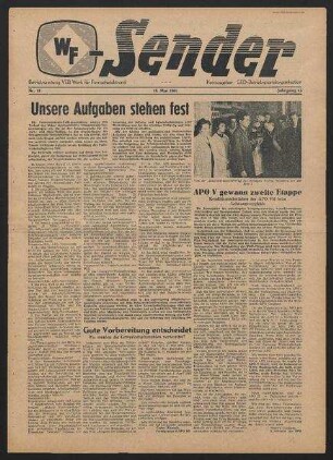 Betriebszeitung 'WF-Sender', Nr.18/1961 (19. Mai 1961)