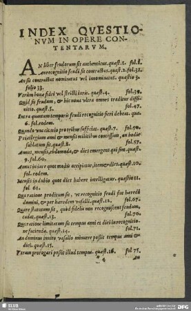 Index Questionum In Opere Contentarum