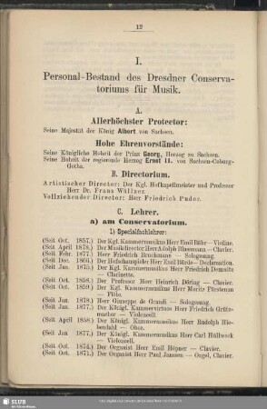 I. Personal-Bestand des Dresdner Conservatoriums für Musik