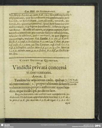 Caput Decimum Quartum, De Vindicta privata concessa vi conventionis