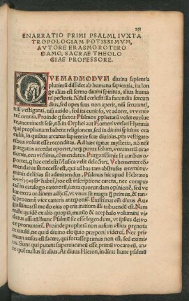 Enarratio Primi Psalmi, Iuxta Tropologiam Potissimum, Autore Erasmo Roterodamo, Sacrae Theologiae Professore.