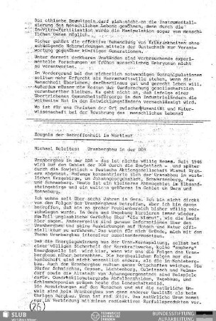 Uranbergbau in der DDR : Zeugnis der Betroffenheit im Wortlaut