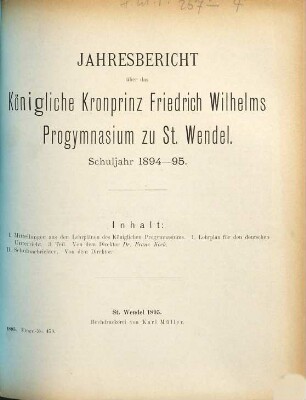 Jahresbericht. 1894/95