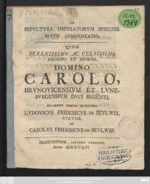 De Sepvltvra Imperatorvm Spirensi Brevis Commentatio