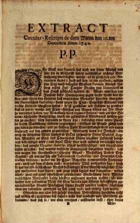 Extract Circular-Rescripts de dato Wienn den 10.ten Decembris Anno 1740.