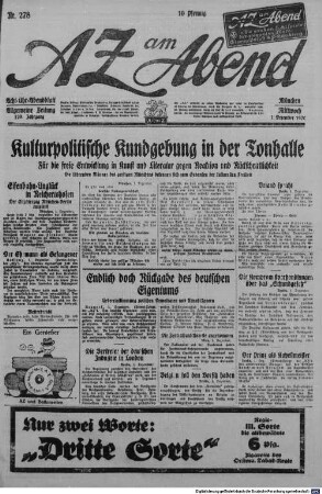 AZ am Abend : Allgemeine Zeitung ; Acht-Uhr-Abendblatt. Jg. 129. 1926, 1. 12. - 31. 12. = 360,129