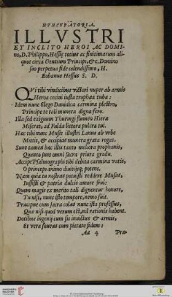 Nvncvpatoria. Illvstri et inclito Heroi ac Domino, D. Philippo, Hessię totius [...]