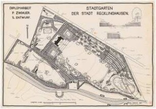 Stadtgarten, Recklinghausen: Grundriss 1:1000, Schnitte