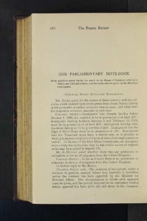 Our Parliamentary Note-Book