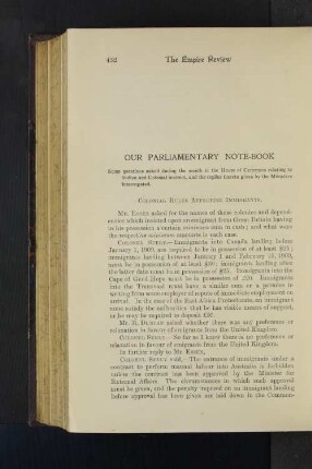 Our Parliamentary Note-Book