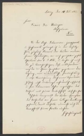 Brief an Franz Joseph Usinger : 14.07.1897