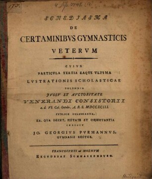 Schediasma de certaminibus gymnasticis Veterum, [1]