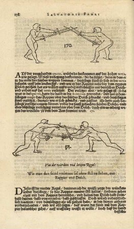 Von der vierdten vnd letzten Regul: Wie man den feind verletzen ßol ohne ßtill zu ßtehen, mit Rappier vnd Dolch.