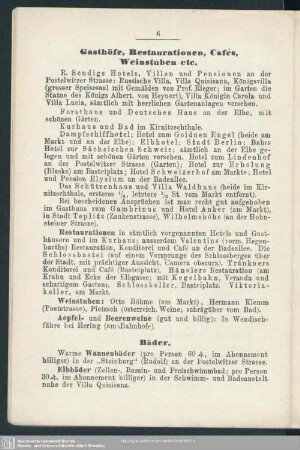 Gasthöfe, Restaurationen, Cafés, Weinstuben etc.