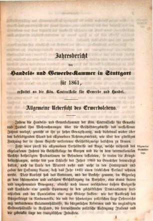 Jahresberichte der Handels- und Gewerbekammern in Württemberg : für das Jahr ... ; systematisch zsgest., veröff. und mit einem Anh. vers. von der Königlichen Centralstelle für Gewerbe und Handel. 1861