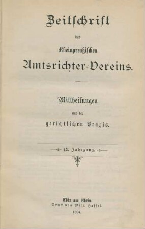 12.1894: Zeitschrift des Rheinpreußischen Amtsrichter-Vereins