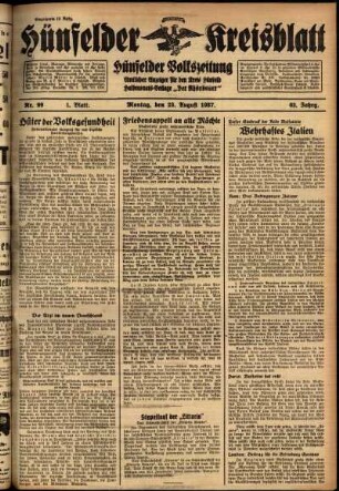 Erste Ausgabe vom Montag, den 23. August 1937.