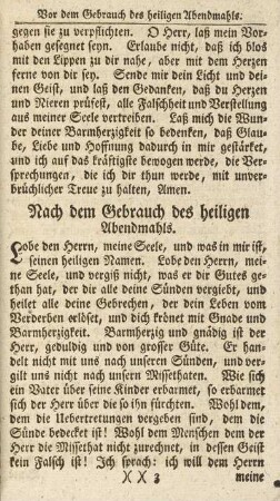 Nach dem Gebrauch des heiligen Abendmahls