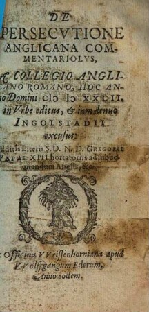 De persecutione Anglicana Commentariolus