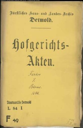 Färber, Johann zu Detmold gegen Simon Blume (Blome), Postmeister zu Detmold - Schuldforderung