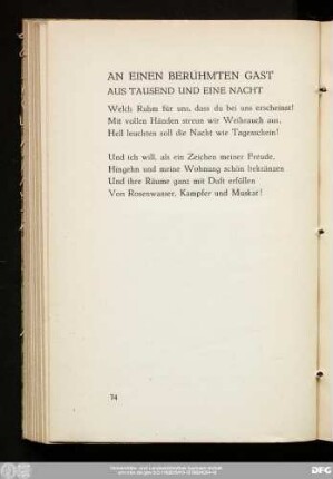 An Einen Berühmten Gast Aus Tausend Und Eine Nacht