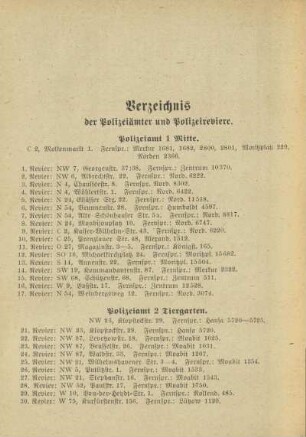 Verzeichnis der Polizeiämter und Polizeireviere