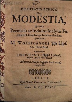 Disp. ethica de modestia