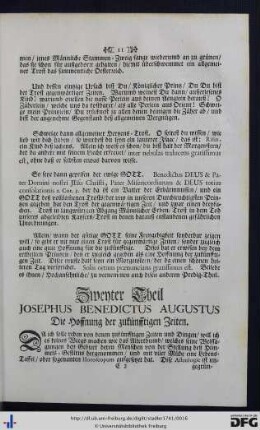 Zweyter Theil. Josephus Benedictus Augustus. Die Hoffnung der zukünfftigen Zeiten.