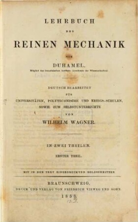 Lehrbuch der reinen Mechanik, 1