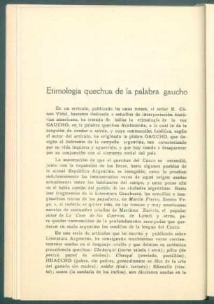 Etimología quechua de la palabra gaucho