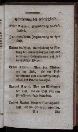 Eintheilung des ersten Theils.