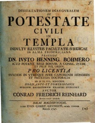 Dissertationem Inavgvralem De Potestate Civili In Templa