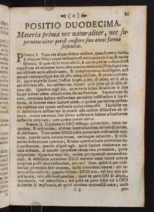 85-96, Positio Duodecima. Materia prima nec naturaliter, nec supernaturaliter potest existere sine omni forma substantiali
