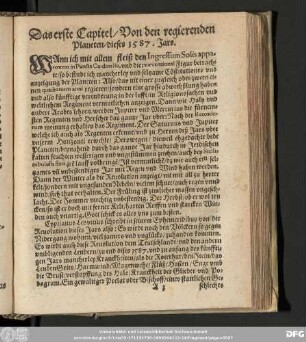 Das erste Capitel/ Von den regierenden Planeten/ dieses 1587. Jars.